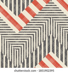 Abstract seamless striped geometric pattern on texture background in retro colors. Creative pattern can be used for ceramic tile, wallpaper, linoleum, textile, web page background.