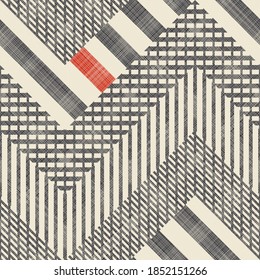 Abstract seamless striped geometric pattern on texture background in retro colors. Creative pattern can be used for ceramic tile, wallpaper, linoleum, textile, web page background.