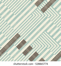 Abstract seamless striped  geometric  pattern on texture background in turquoise, brown and beige color. Endless pattern can be used for ceramic tile, wallpaper, linoleum, textile, web page background