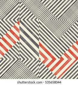 Abstract seamless striped geometric pattern on texture background in retro colors. Endless pattern can be used for ceramic tile, wallpaper, linoleum, textile, web page background.