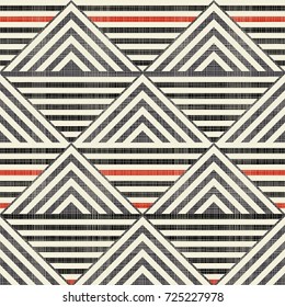 Abstract seamless striped geometric pattern on texture background in retro colors. Endless stripe pattern with triangles can be used for ceramic tile, wallpaper, linoleum, textile, web page background