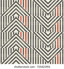 Abstract seamless striped geometric pattern on texture background in retro colors. Endless pattern with triangles can be used for ceramic tile, wallpaper, linoleum, textile, web page background.