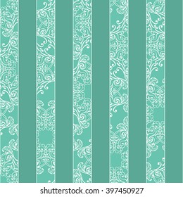 Abstract seamless striped lace pattern. Turquoise seamless ornamental background with stripes. Vector illustration