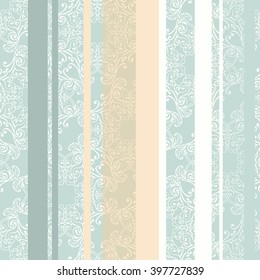 Abstract seamless striped lace pattern. Blue and beige seamless ornamental background with stripes. Vector illustration Eps 10