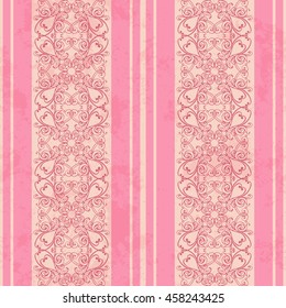 Abstract seamless striped ornate pattern. Pink and beige seamless ornamental background with stripes. Old paper parchment texture. Vector illustration EPS 10