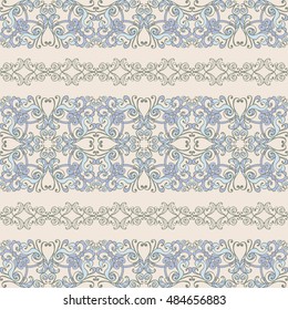 Abstract seamless striped ornate pattern. Blue and gray seamless ornamental background with stripes. Vector illustration