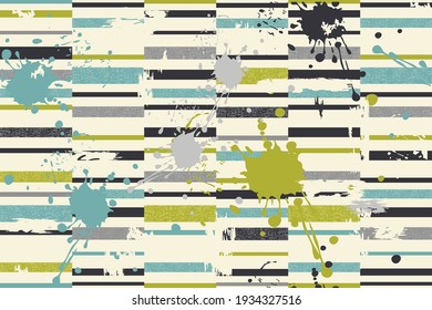 Abstract seamless striped pattern with blots and an effect of attrition in retro colors. Retro design. Vector shabby geometric carpet. Background for ceramic tile, wallpaper, linoleum, textile, rug