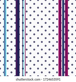 Resumen de un patrón a rayas impecable en colores retro brillantes con punto de polka. Patrón rayado vertical. Ilustración del vector