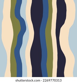 Abstract seamless striped pattern. Wavy lines vector texture in retro style. Vertical hand drawn lines background.