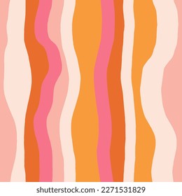 Abstract seamless striped pattern. Wavy lines vector texture in retro style. Vertical hand drawn lines background.