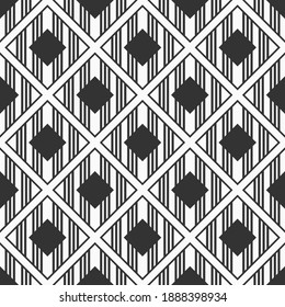 Abstract seamless striped rhombuses pattern. Modern stylish texture. Repeating geometric tiles. Vector monochrome background.