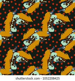 Abstract seamless stroked pattern. Grunge urban repeated backdrop, textile, wrapping paper. Bright elements in mint, orange, red and black colors. 