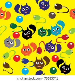 Abstract seamless structure with cats and mouse
