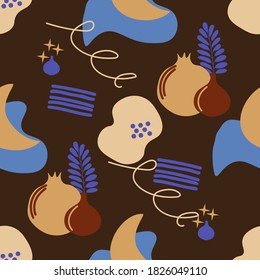 Abstract seamless stylish pattern: night sky, stars, clouds and Moon. Vector illustration