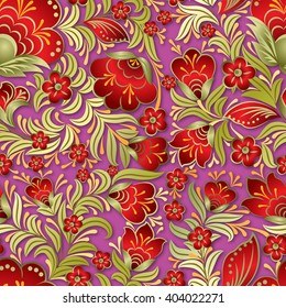 abstract seamless summer red floral ornament on pink background