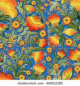 abstract seamless summer yellow floral ornament on blue background