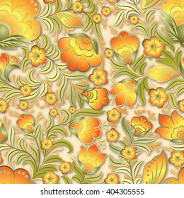 abstract seamless summer yellow floral ornament on beige background