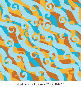 An abstract seamless surface pattern design featuring diagonal lines with some swirls.