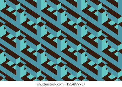 Abstract seamless surround pattern of cubes. Optical effects.