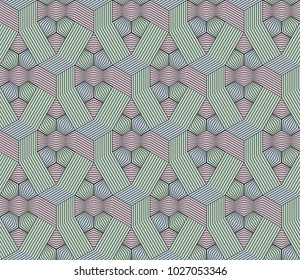 Abstract seamless surround pattern of red. green, blue cubes. Optical effects.