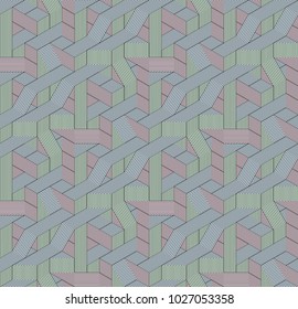 Abstract seamless surround pattern of red. green, blue cubes. Optical effects.