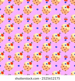 Abstractas fondo de dulces sin fisuras. Patrón de magdalena. Patrón de tela. Fondo de panadería simple. Fondo de Fondo de pantalla de postre. Patrón de producto de papel de embalaje.