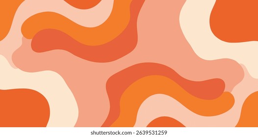 Abstract seamless swirl pattern. 60s, 70s style groovy background with waves and blobs. Psychedelic hippie texture