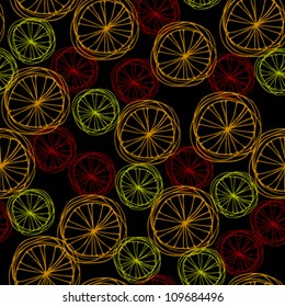 Abstract seamless swirl summer effect pattern. Circle endless orange and lemon segments texture. Template for design and decoration textile, backgrounds, covers, package, wear, accessories 