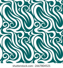 Abstract Seamless Teal Swirl Pattern, Modern Fluid Wave Design, Psychedelic Monochrome Decorative Background for Textile, Wallpaper and Graphic Art.eps
