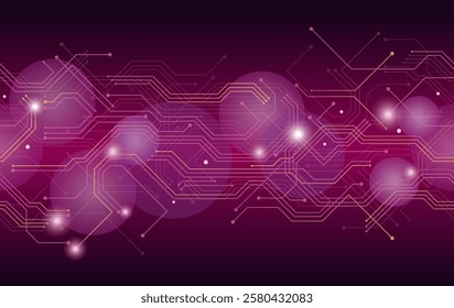 Abstract Seamless Technological Purple Background Illustration With Electronic Circuit Image. Vector Illustration. 