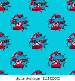 Abstract seamless telephone pattern for girls, boys, clothes. Creative vector background with telephone in pop art style. Funny pattern wallpaper for textile and fabric. Fashion telephone style.