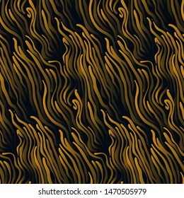 abstract seamless texture with algae noddles style pattern in gold black shades