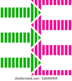 Abstract seamless texture with arrows green and pink color on grey background