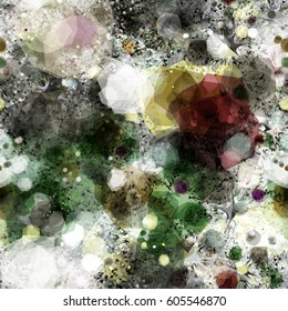 Abstract seamless texture with blots, stains and small triangles. Grunge background