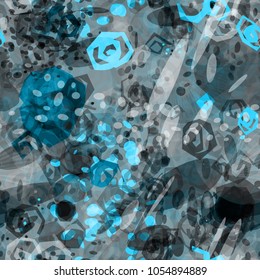 Abstract seamless texture. Blue, black, grey colors. Blots and stains. Vector background for web page, banners backdrop, fabric, home decor, wrapping