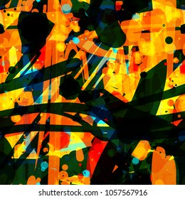Abstract seamless texture. Blue, black, yellow, orange colors. Vector background for web page, banners backdrop, fabric, home decor, wrapping