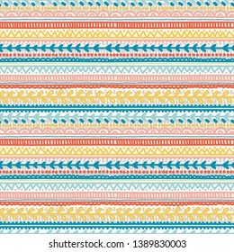 abstract seamless texture with boho style ornaments, happy colors, vector illustration