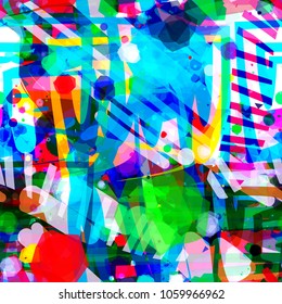 Abstract seamless texture. Bright colorful pattern with blots and stripes. Vector background for web page, banners backdrop, fabric, home decor, wrapping