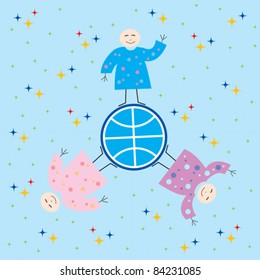 abstract seamless texture with children on the planet