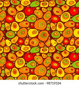 Abstract seamless texture of the colored spots. / African pattern.