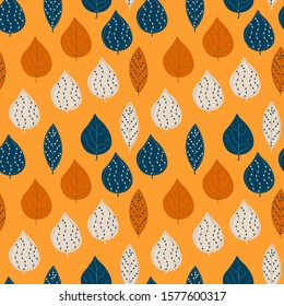 Abstract seamless texture with colorful decorated leaves, vector