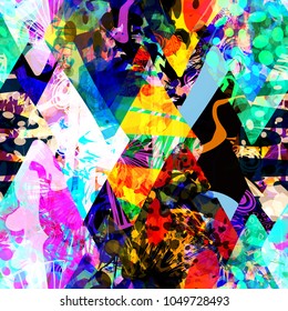 Abstract seamless texture. Colorful pattern with different elements. Hand drawn rhombus. Vector background for web page, banners backdrop, fabric, home decor, wrapping