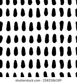 Abstract seamless texture for filling backgrounds, objects. Black white repeat pattern with hand drawn simple strokes. Print imitates stylized fur in childish cartoon illustrations. 6 x 10 elements.