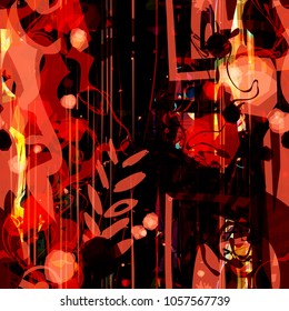 Abstract seamless texture. Floral elements, stripes and spots. Orange pattern. Vector background for web page, banners backdrop, fabric, home decor, wrapping