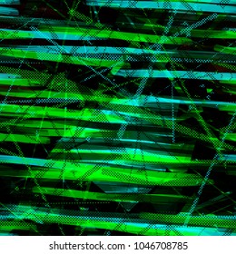 Abstract seamless texture. Intersecting stripes and dots. Urban pattern. Black, green, blue colors. Vector background for web page, banners backdrop, fabric, home decor, wrapping, boys design.