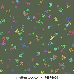 Abstract seamless texture made of colorful broken line scribbles. Vector patterned background