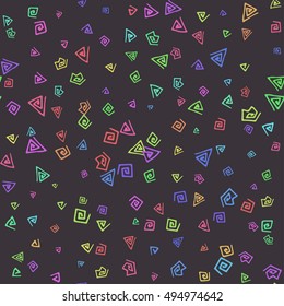 Abstract seamless texture made of colorful broken line scribbles. Vector patterned background