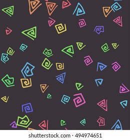 Abstract seamless texture made of colorful broken line scribbles. Vector patterned background