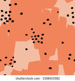 Abstract seamless texture with paint strokes and ink dots. Creative vector pattern. 