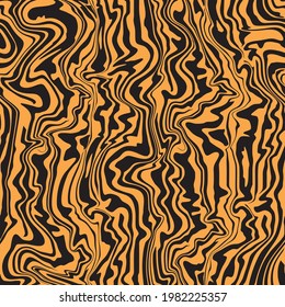 Abstract seamless texture pattern consisting of distorted black stripes on orange background